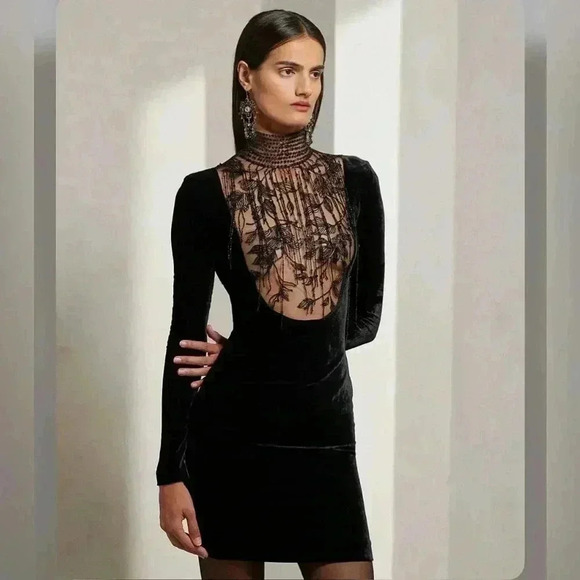 Ralph Lauren Collection Black Dress Embellished Velvet Cocktail Mini Beaded $4K - Picture 5 of 16